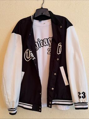 SHEIN Black and White Varsity Jacket